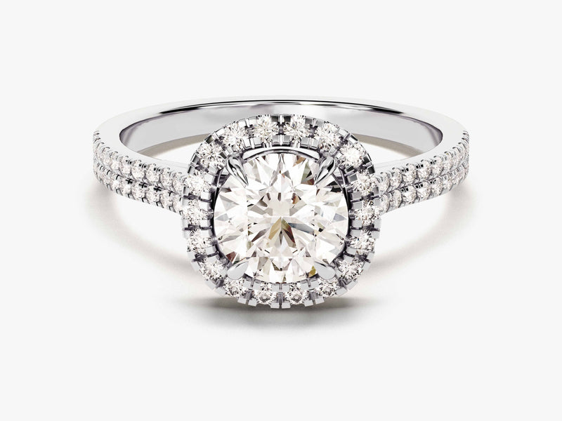 Double Pave Shank Halo Diamond Engagement Ring (1.00 CT)