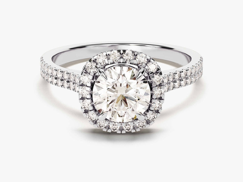 Double Pave Shank Halo Moissanite Engagement Ring (1.00 CT)