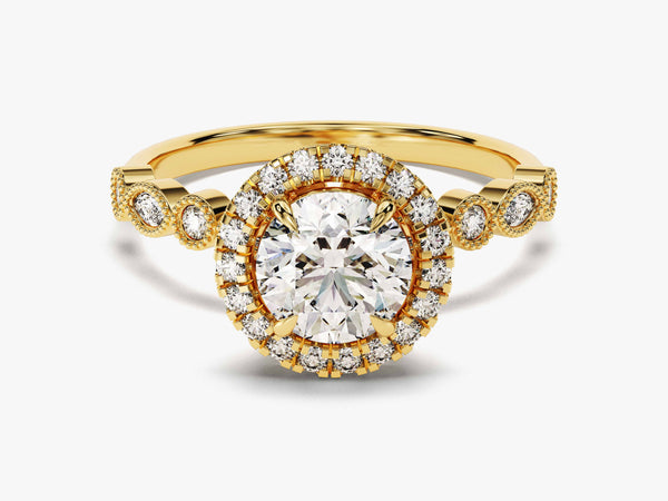 Round Halo With Marquise Sidestones Moissanite Engagement Ring (1.00 CT)