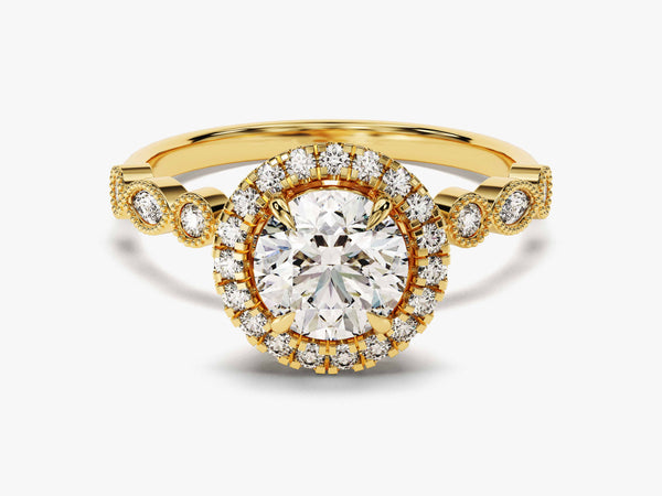 Round Halo with Marquise Side Stones Diamond Engagement Ring (1.00 CT)