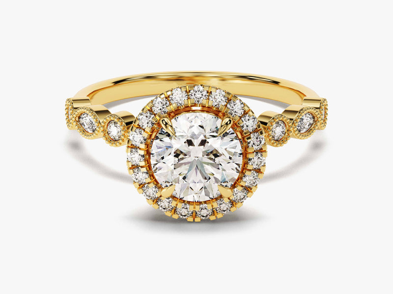 Round Halo With Marquise Sidestones Moissanite Engagement Ring (1.00 CT)