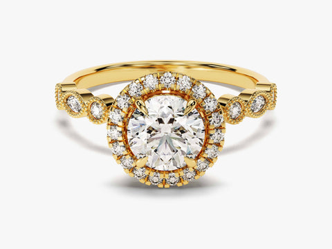 Round Halo With Marquise Sidestones Moissanite Engagement Ring (1.00 CT)