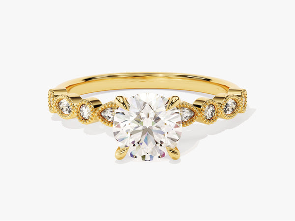 Milgrain Marquise and Round Sidestone Lab Grown Diamond Engagement Ring (1.00 CT)