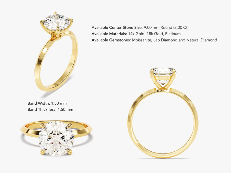 Knife Edge Round Moissanite Engagement Ring (3.00 CT)