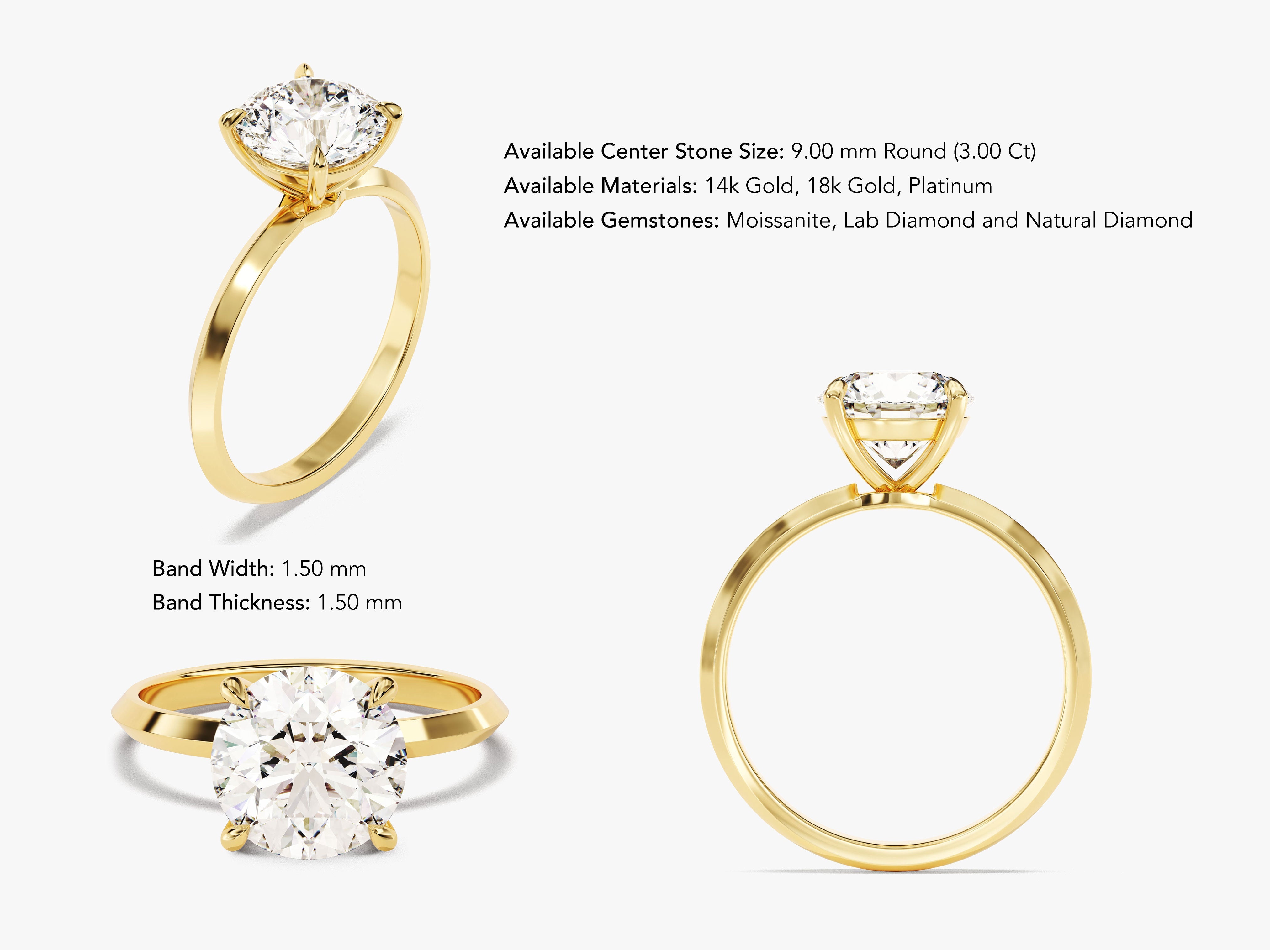 Gold diamond engagement ring with round center stone