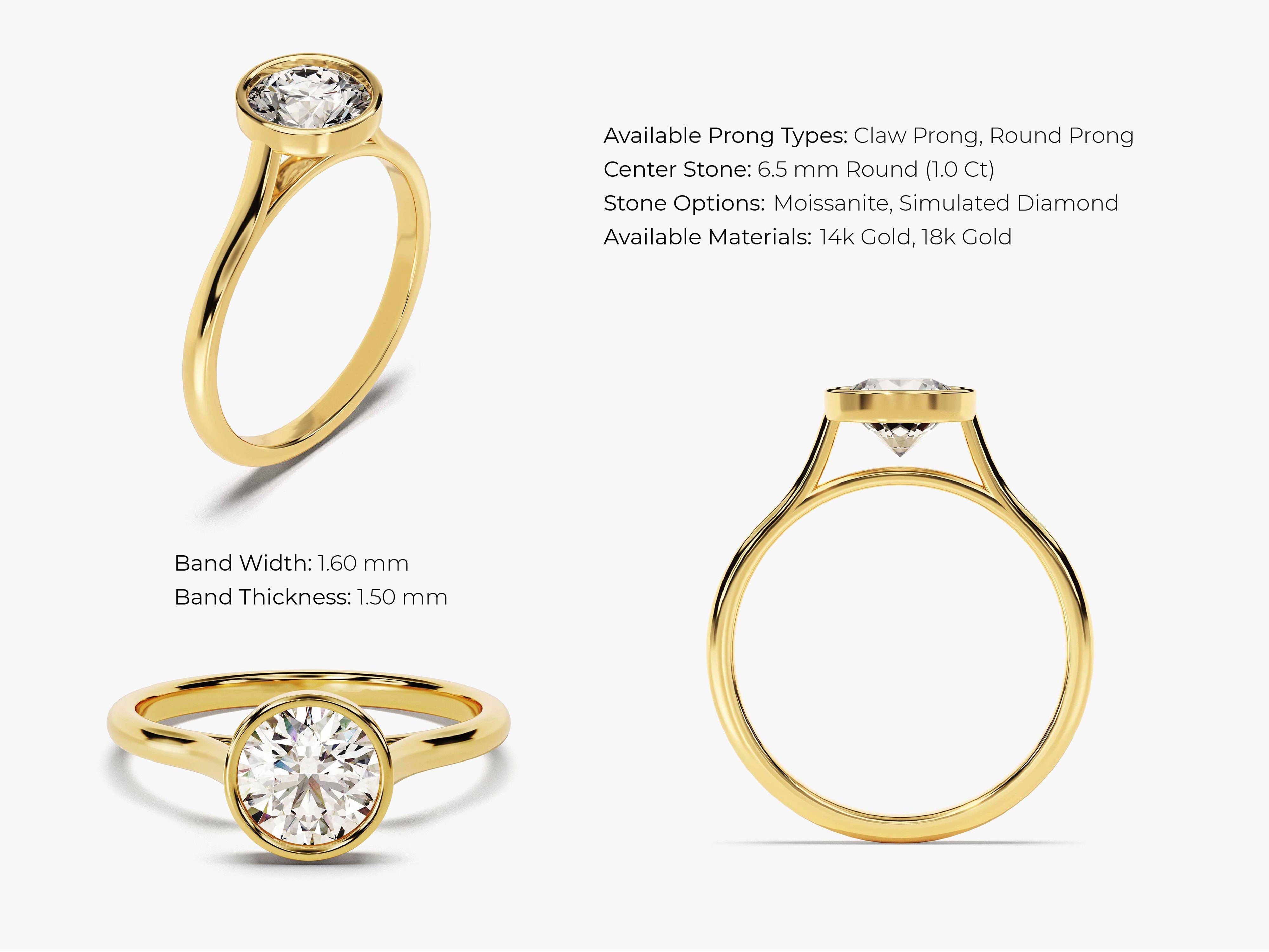 Gold ring with round diamond, 14k and 18k gold options