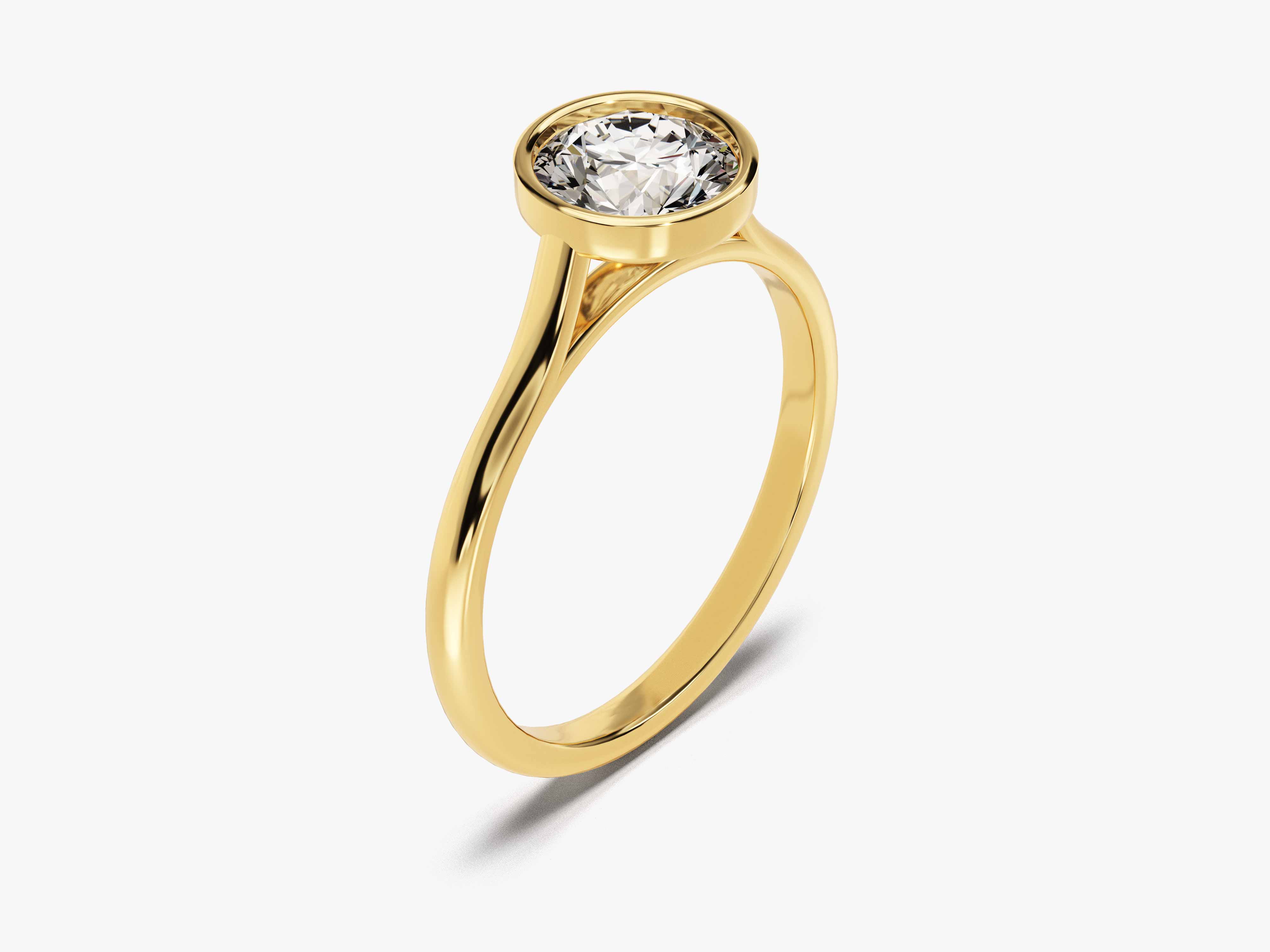 Gold ring with bezel-set diamond, fine jewelry