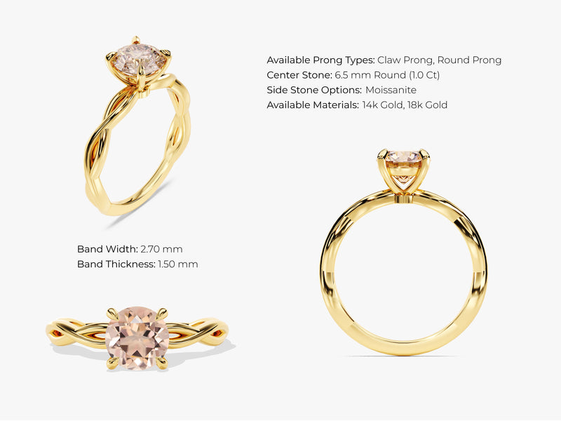 Twisted Round Cut Peach Morganite Engagement Ring