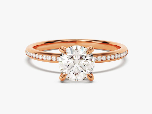 Rose gold diamond engagement ring with pave band