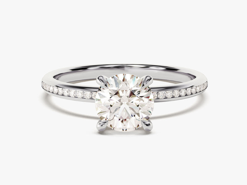 Round Cut Moissanite Engagement Ring with Channel Set Sidestones (1.00 CT)