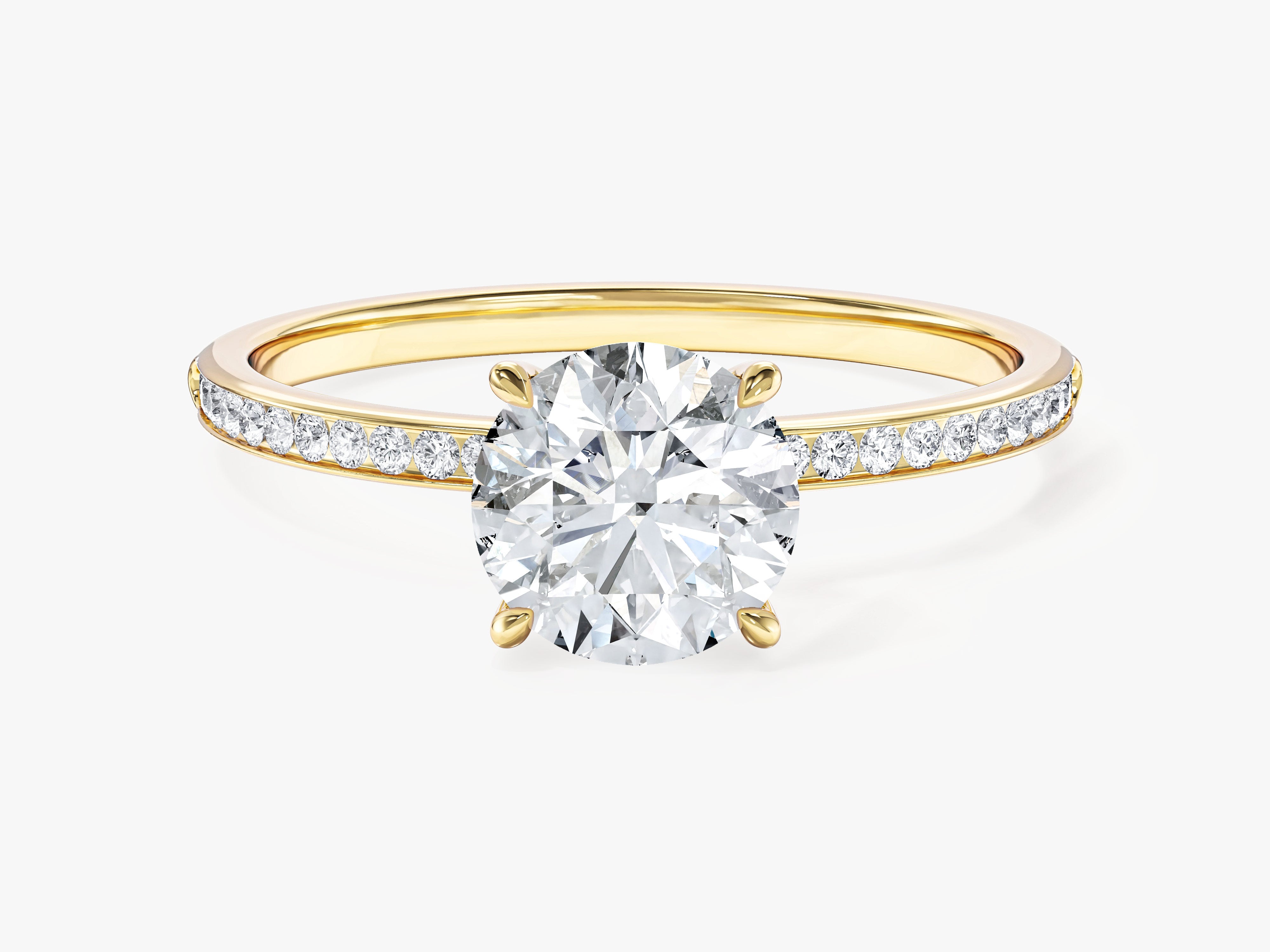 Round Cut Moissanite Engagement Ring with Channel Set Sidestones (1.00 CT)