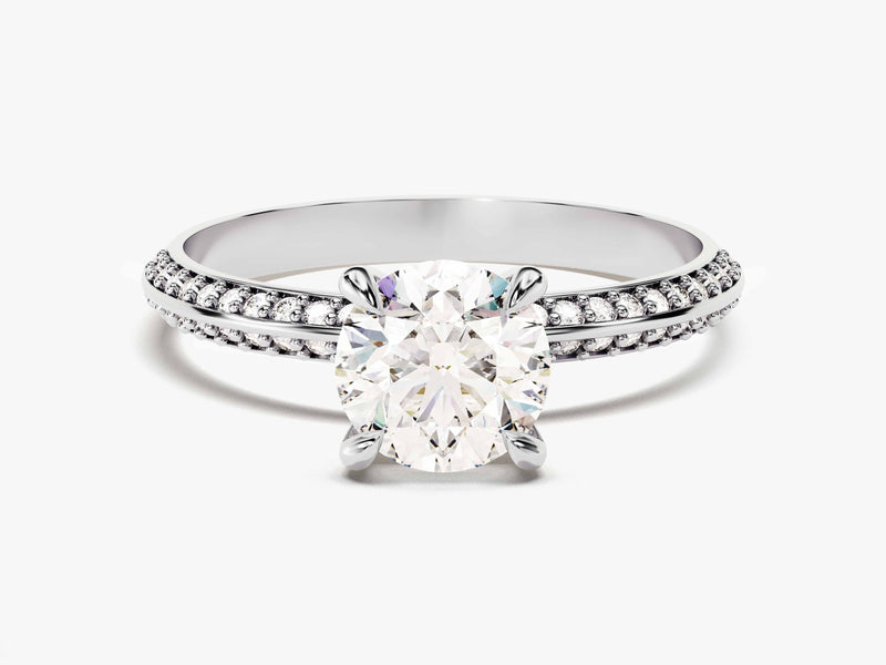 Pave Set Milgrain Knife Edge Diamond Engagement Ring (1.00 CT)