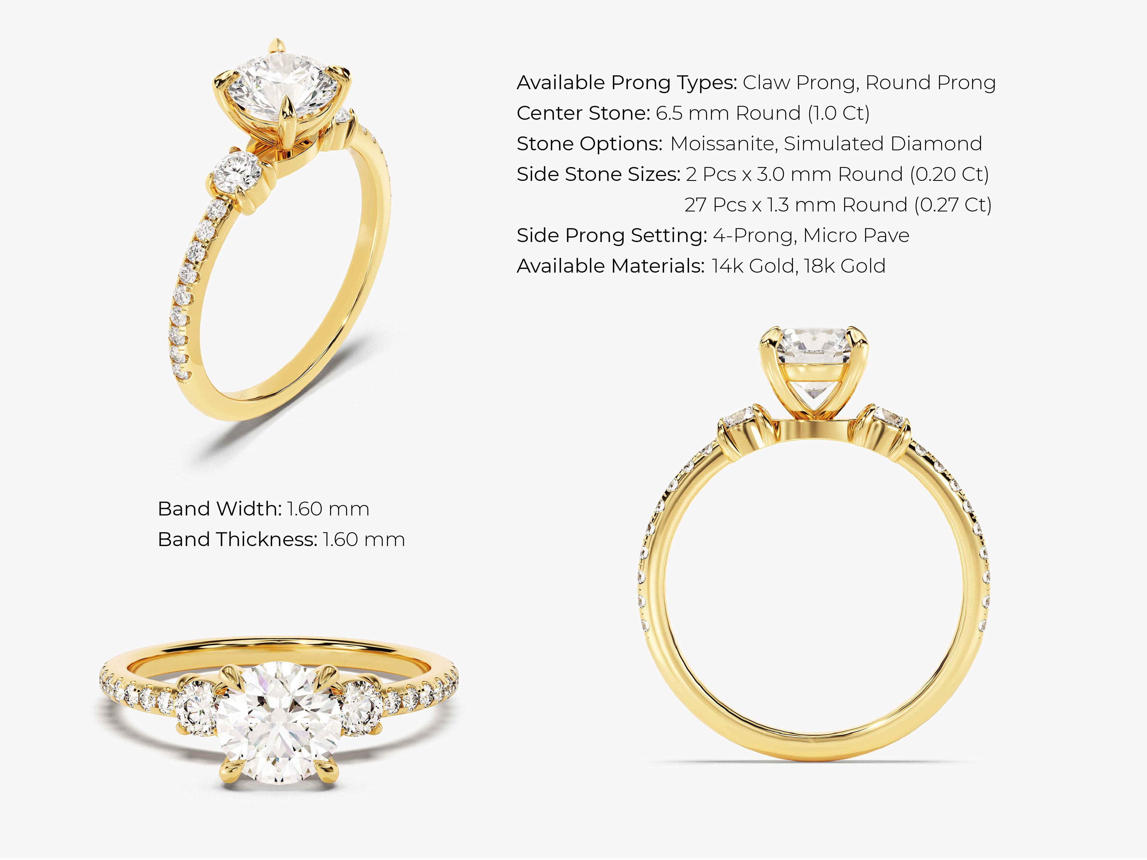 Gold diamond engagement ring with side stones