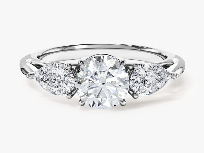 Three Stone Moissanite Engagement Ring with Pear Cut Accents (2.00 CT)
