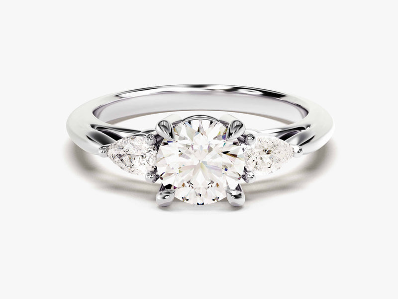 Three Stone Moissanite Engagement Ring with Pear Cut Accents (2.00 CT)