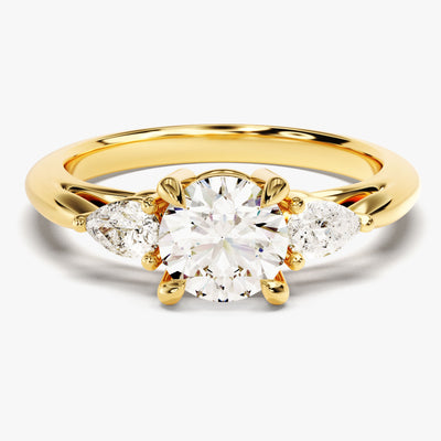 Three Stone Diamond Engagement Ring with Pear Cut Accents (2.00 CT)