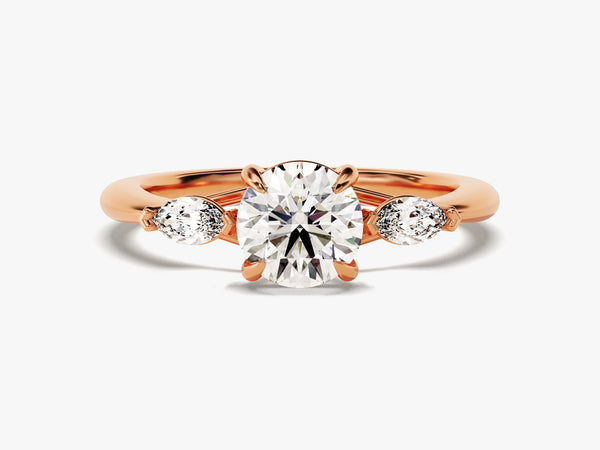 Round Cut Three Stone Moissanite Engagement Ring in 14k Solid Gold (1.20 CT)