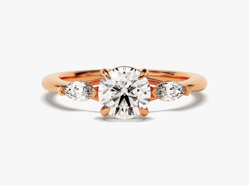 Three Stone Moissanite Engagement Ring with Marquise Cut Accents (1.20 CT)