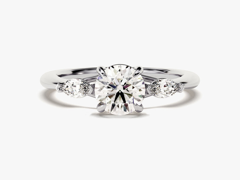 Three Stone Moissanite Engagement Ring with Marquise Cut Accents (1.20 CT)