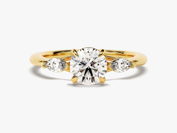 Three Stone Diamond Engagement Ring with Marquise Cut Accents (1.20 CT)