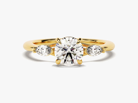 Round Cut Three Stone Moissanite Engagement Ring in 14k Solid Gold (1.20 CT)