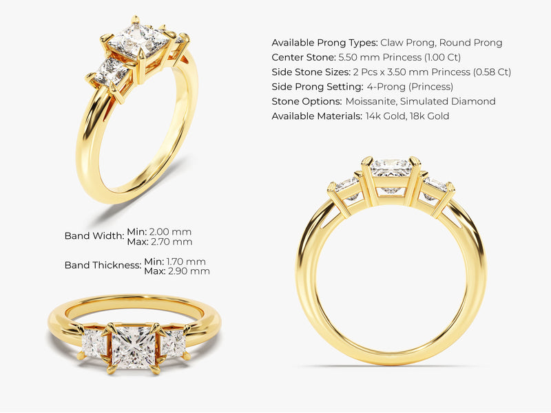 Princess Cut Three Stone Moissanite Engagement Ring (1.60 CT)