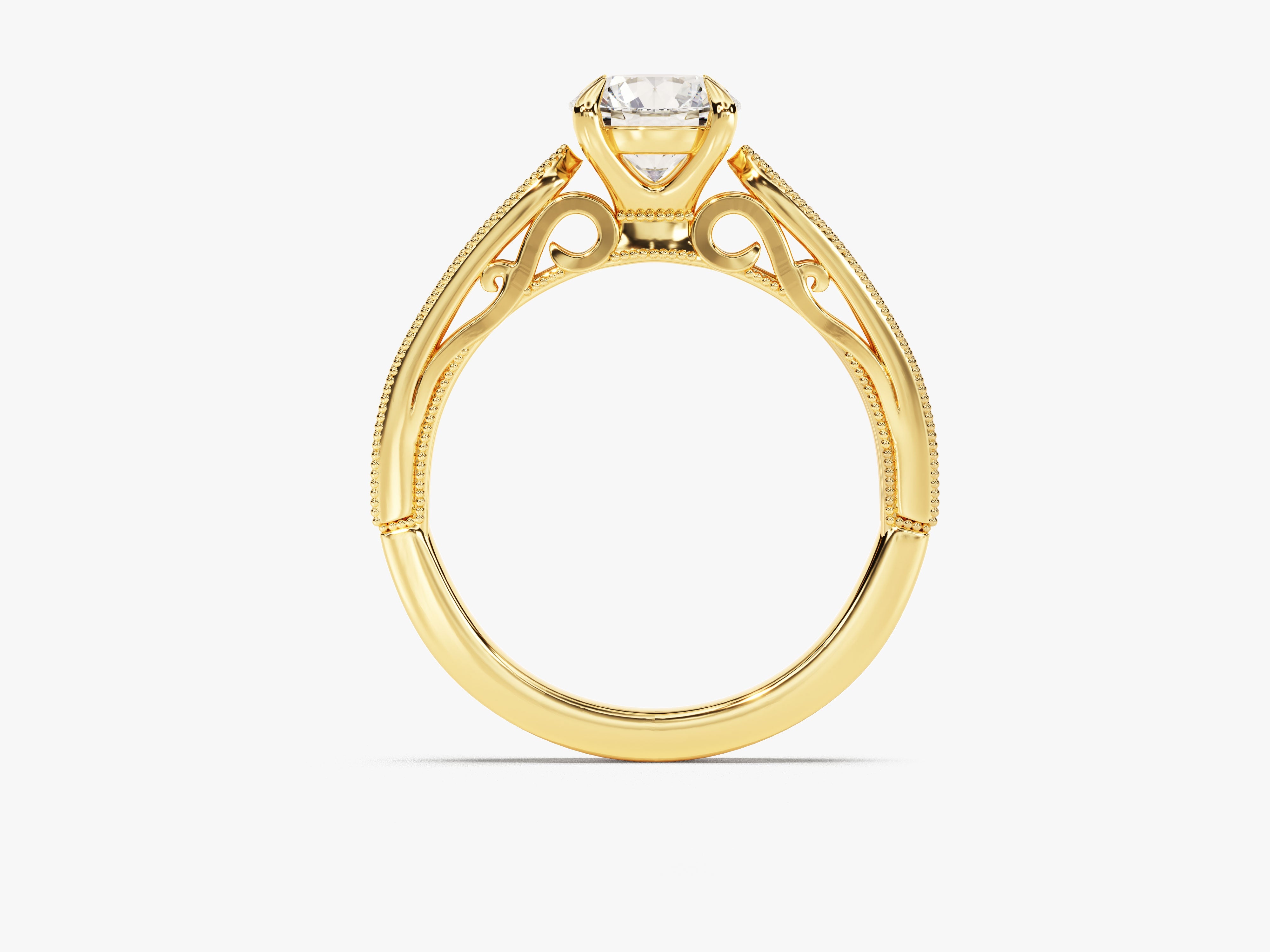 Gold diamond ring with intricate band detail