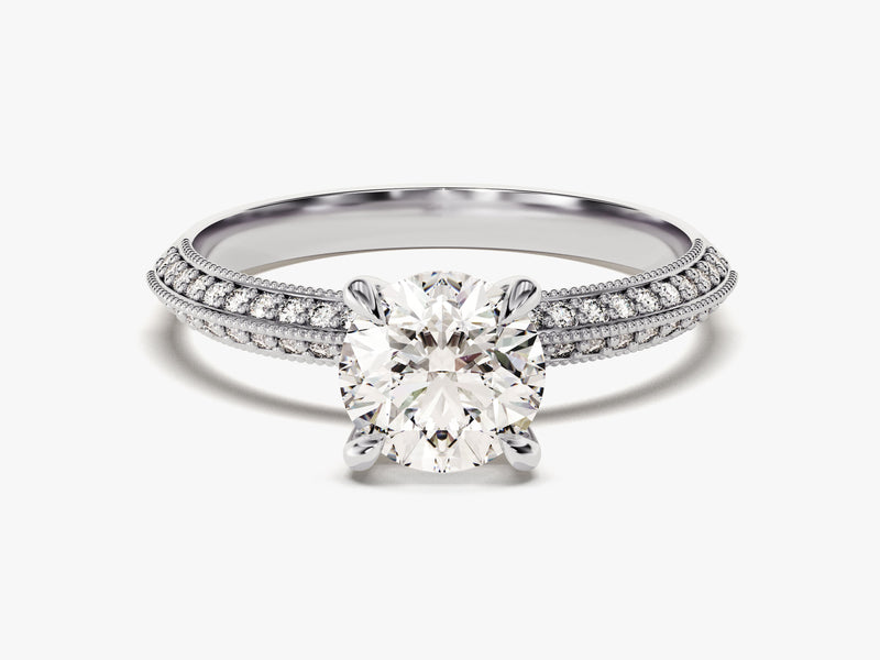 Pave Set Knife Edge Lab Grown Diamond Engagement Ring (1.00 CT)