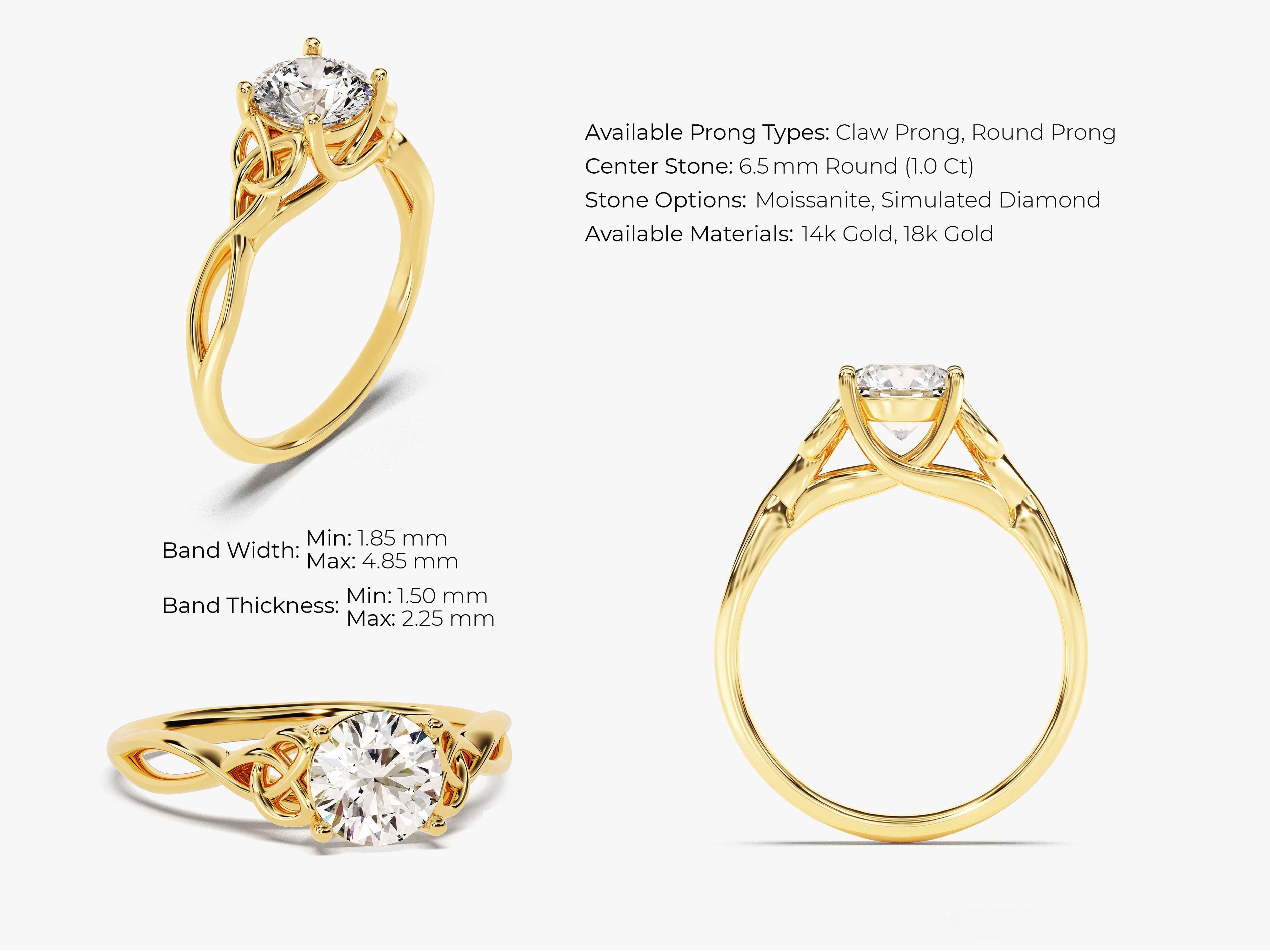 Gold Celtic knot engagement ring with diamond center stone