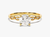 Round Cut Lab Grown Diamond Engagement Ring with Milgrain Accented Double Round Sidestones (1.00 CT)