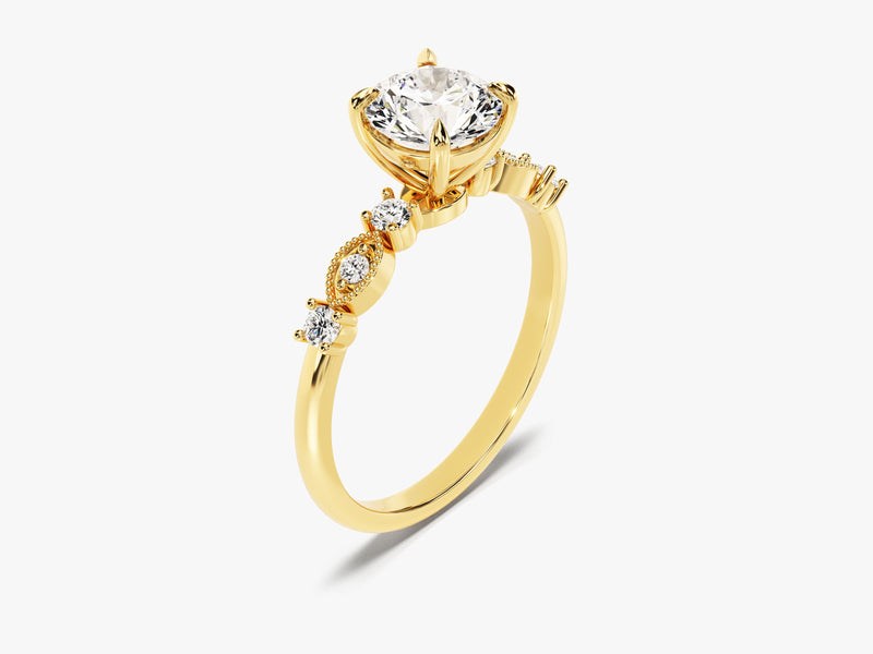 Milgrain Sidestone Diamond Engagement Ring (1.00 CT)