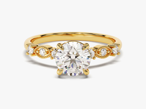 Milgrain Sidestone Lab Grown Diamond Engagement Ring (1.00 CT)