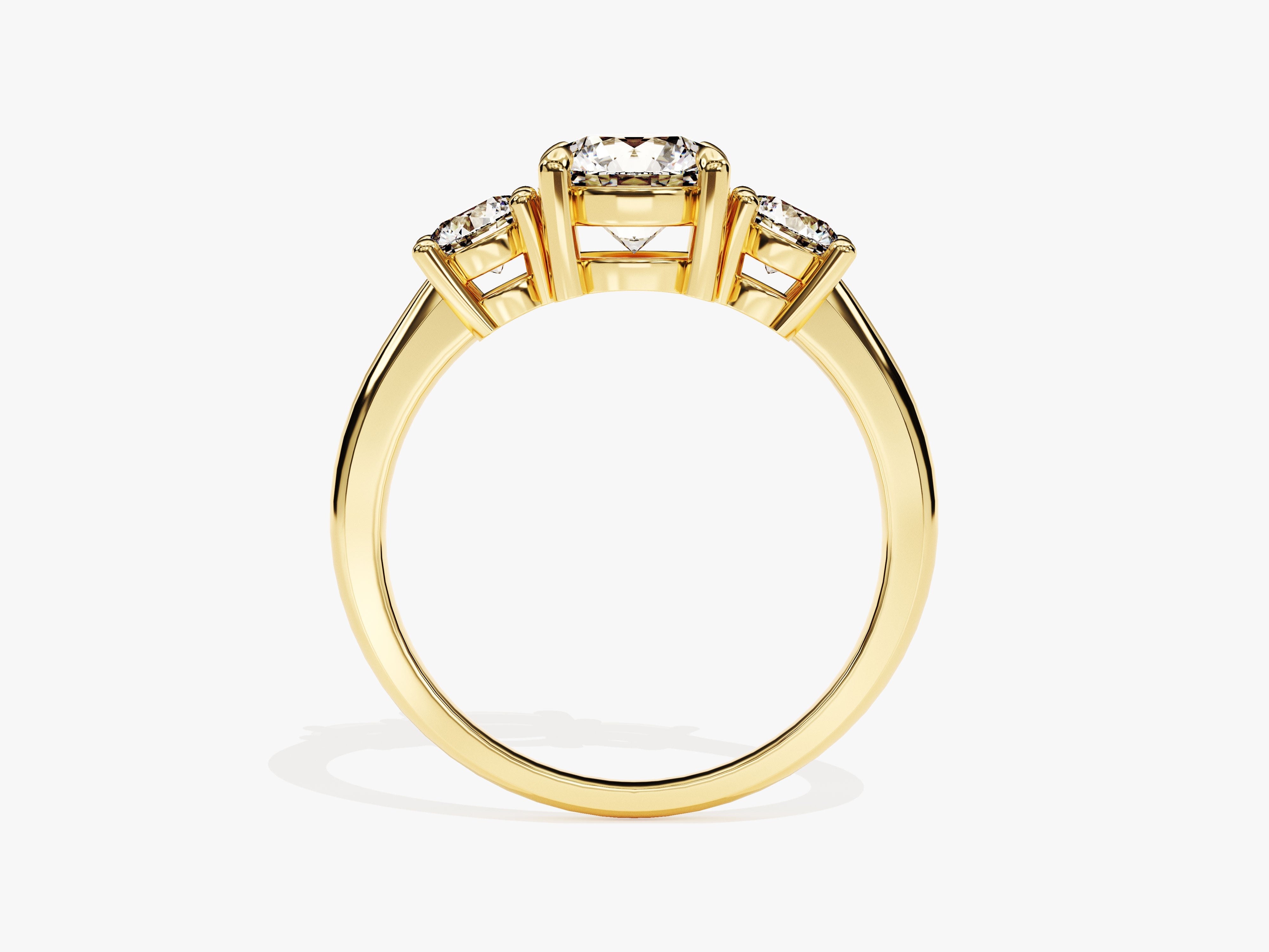 Three-stone diamond engagement ring in 14k yellow gold