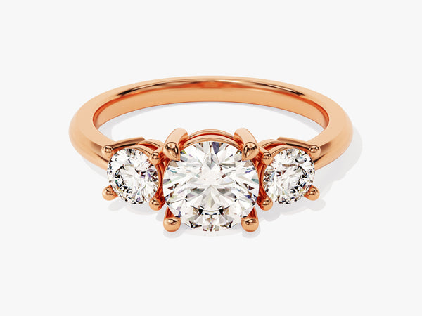 Rose gold three-stone diamond engagement ring
