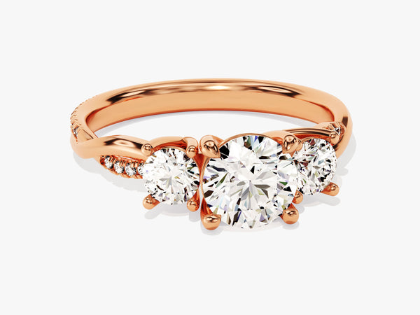 Rose gold three-stone diamond engagement ring