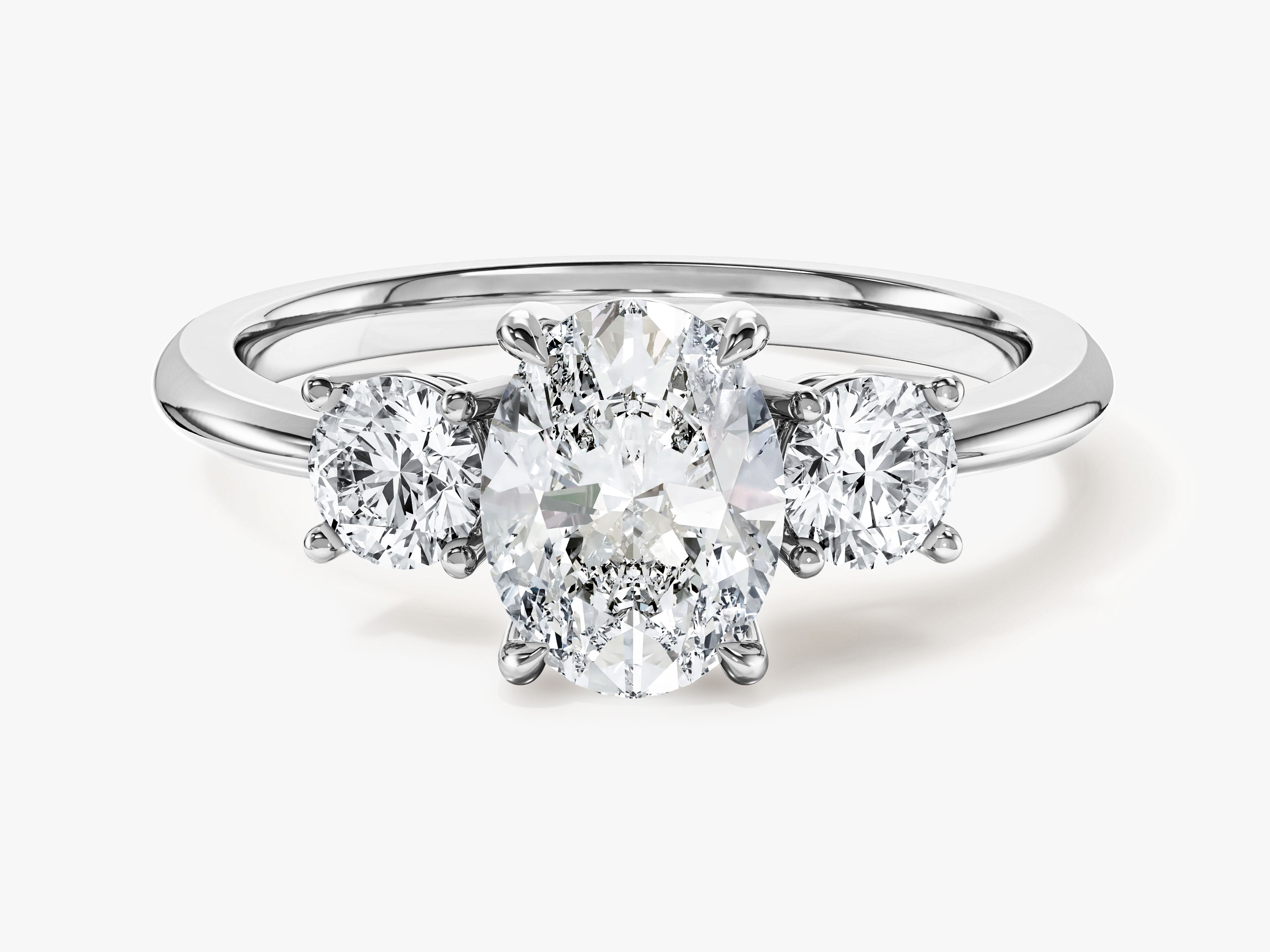Classic Basket Set Three Stone Oval Moissanite Engagement Ring (1.50 CT TW)