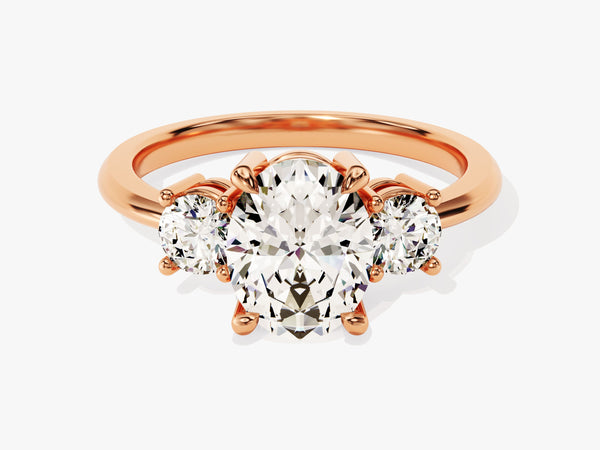 Rose gold three-stone diamond engagement ring