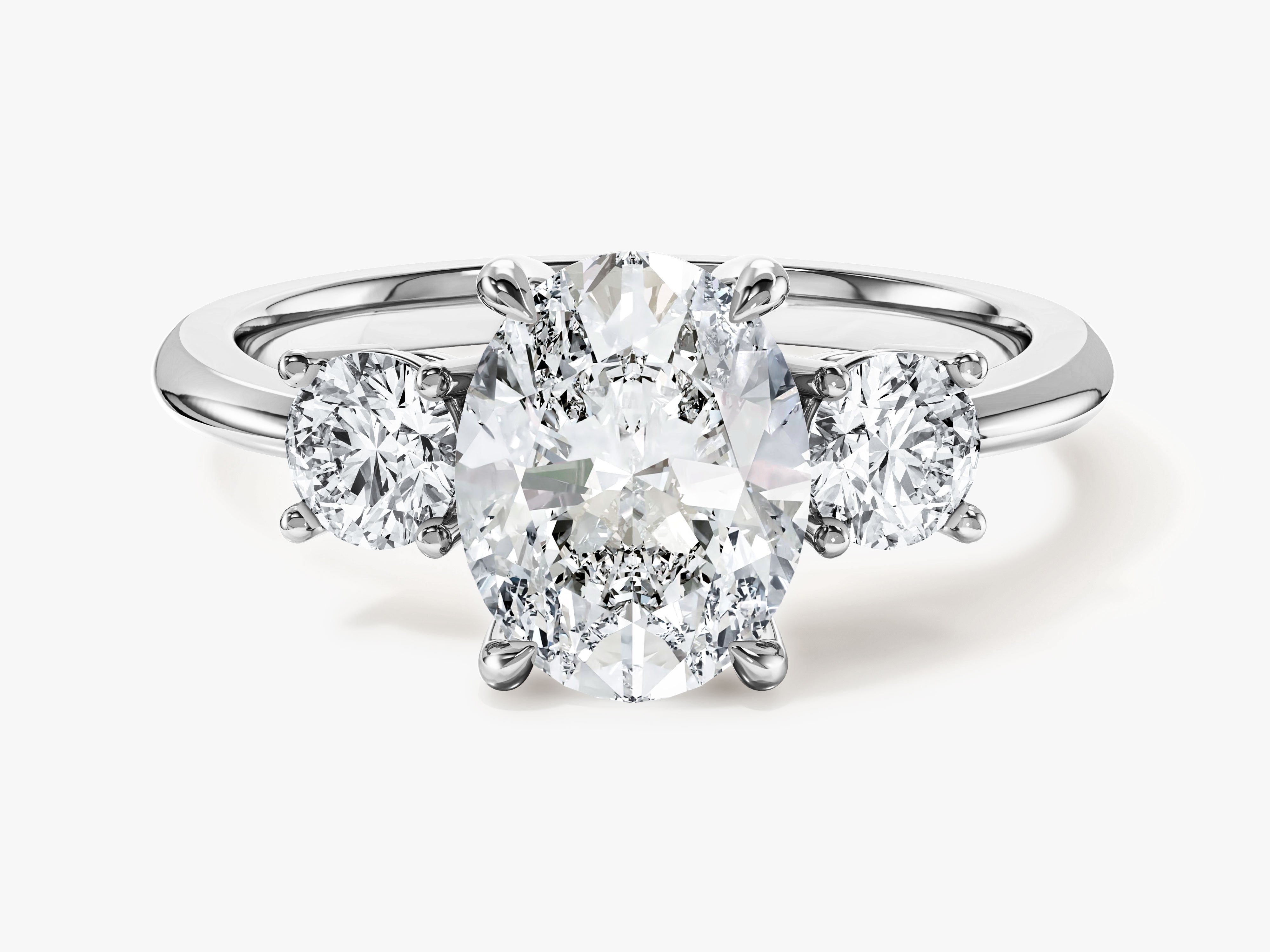 Classic Basket Set Three Stone Oval Moissanite Engagement Ring (2.00 CT TW)