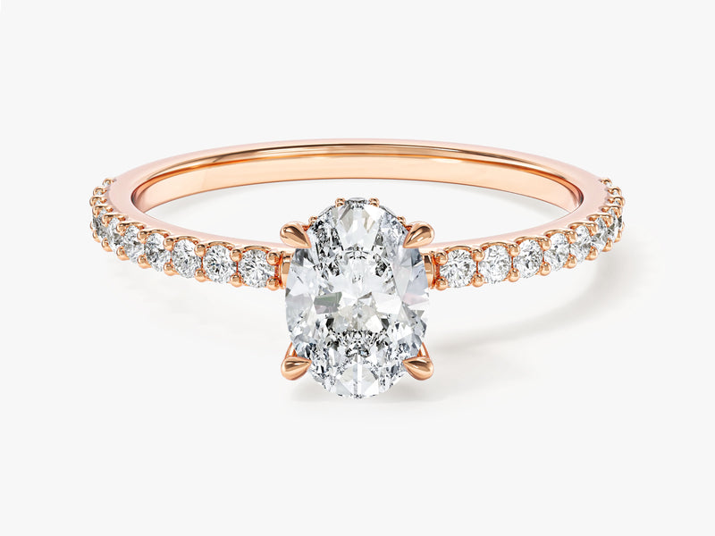 Hidden Halo Oval Lab Grown Diamond Engagement Ring with Sidestones (1.00 CT)