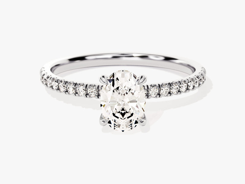 Hidden Halo Oval Moissanite Engagement Ring with Sidestones (1.00 CT)