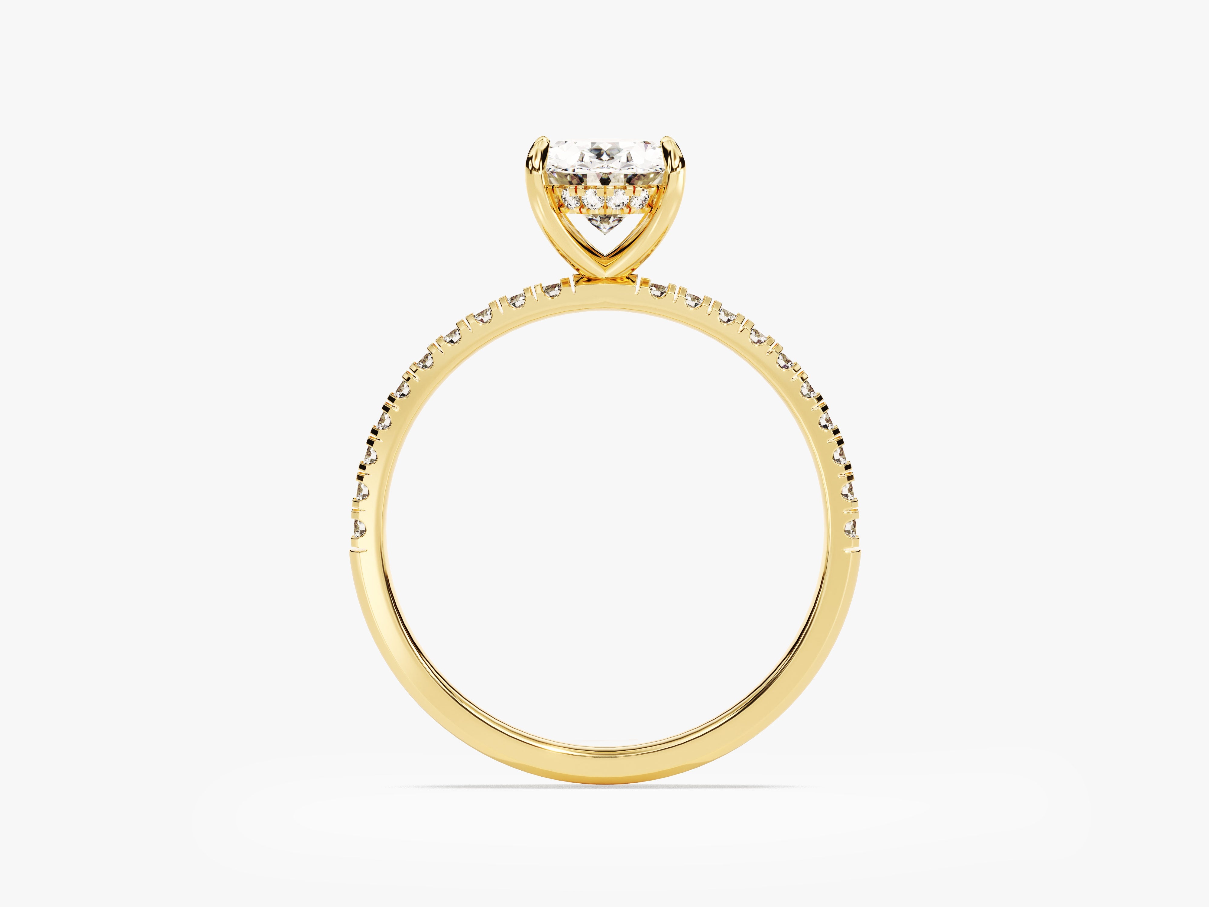 Gold diamond engagement ring with pavé band
