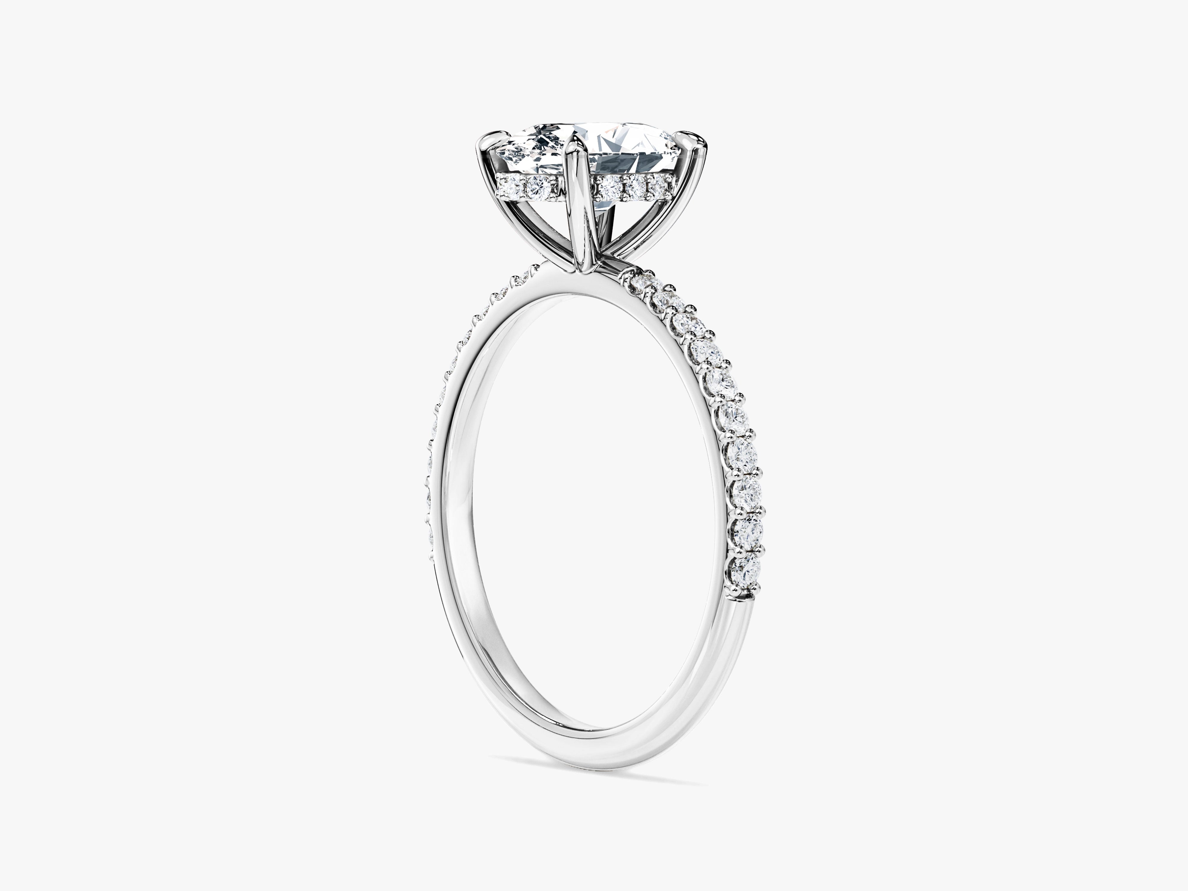 Hidden Halo Oval Lab Grown Diamond Engagement Ring with Sidestones (1.50 CT)