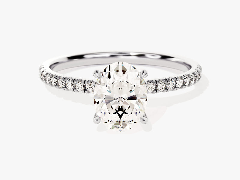 Hidden Halo Oval Moissanite Engagement Ring with Sidestones (1.50 CT)