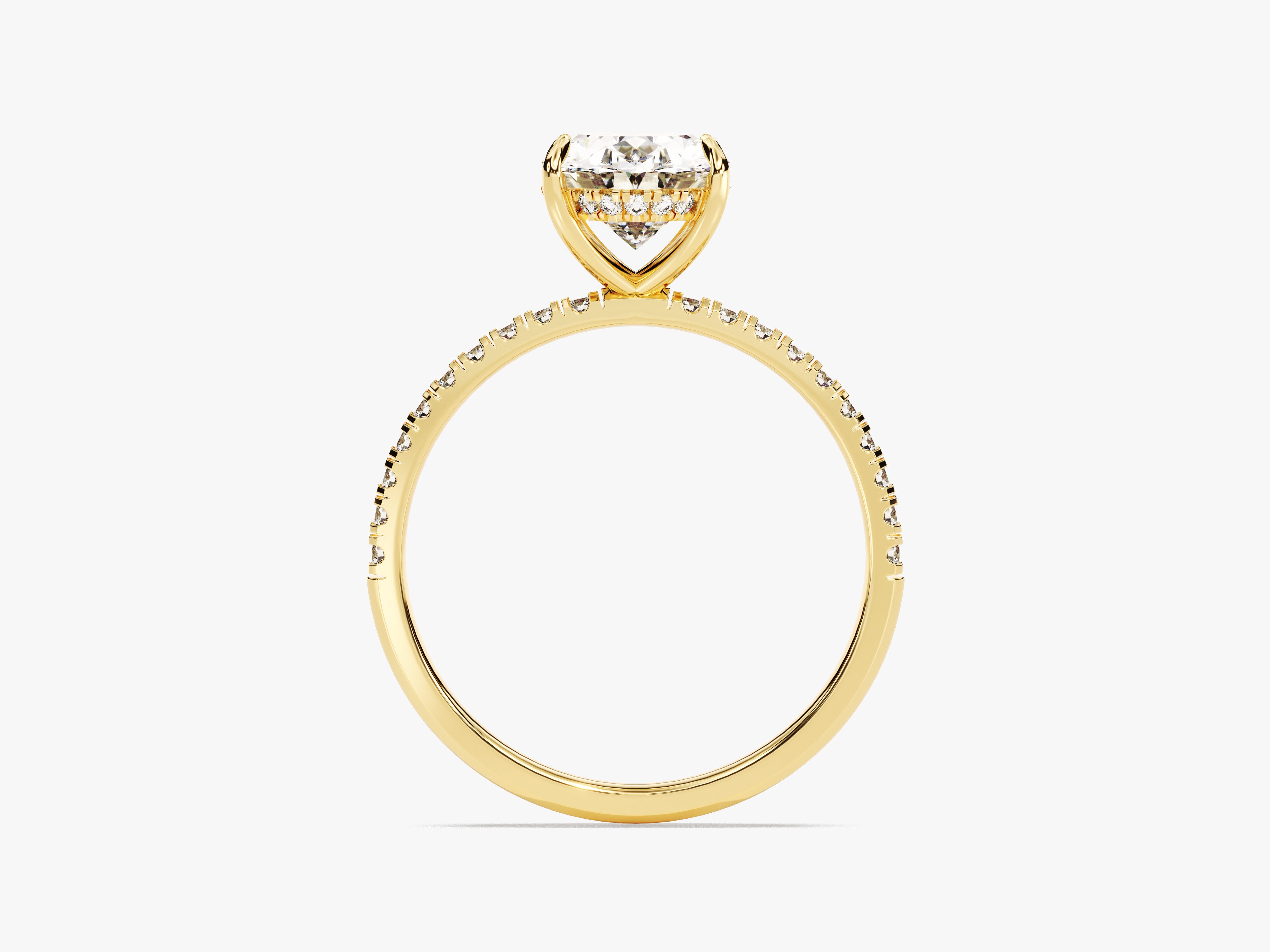 Gold diamond engagement ring with pave band