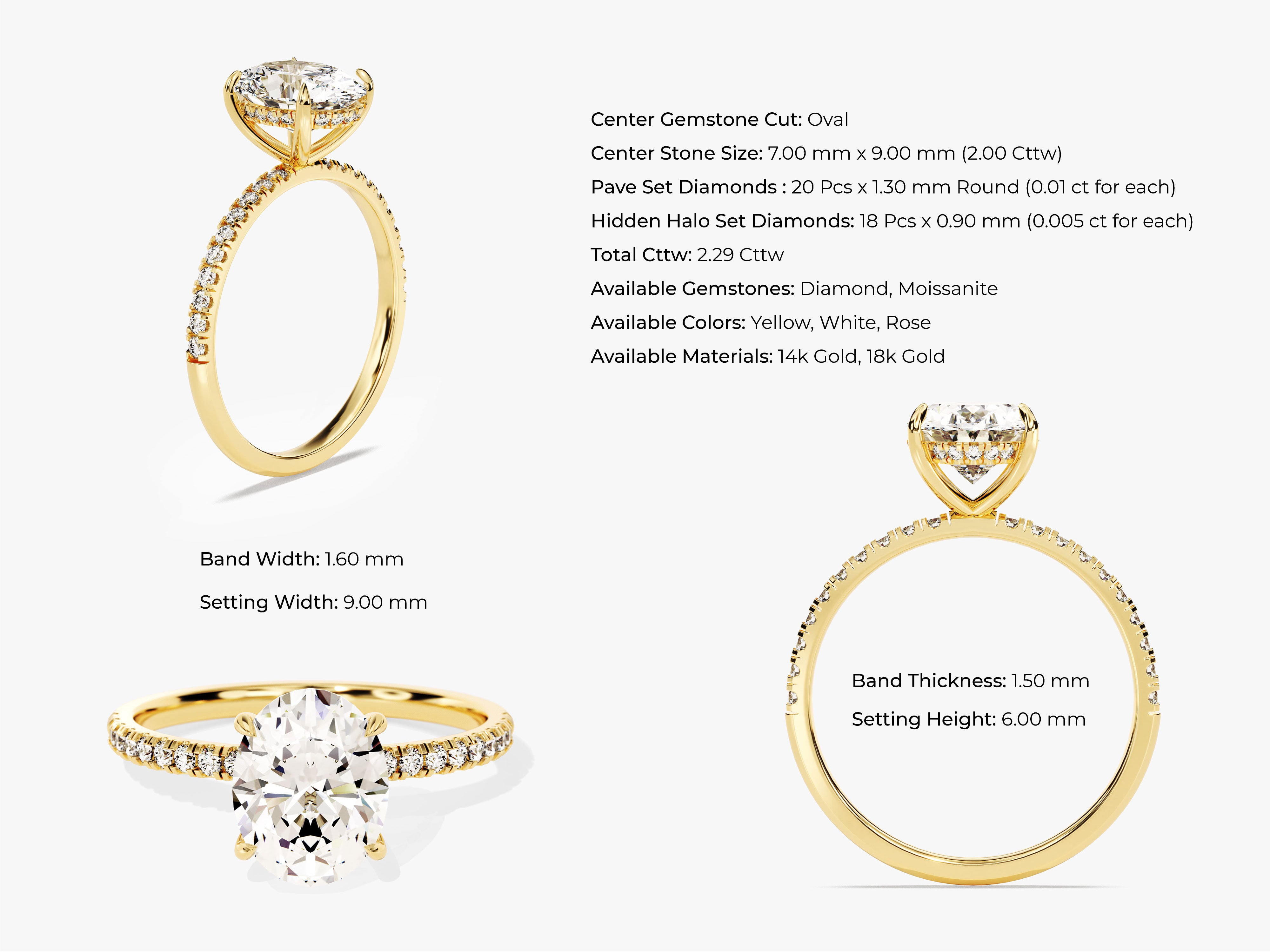 Oval diamond engagement ring with pave set diamonds in yellow gold