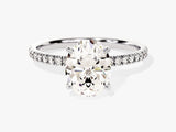 Hidden Halo Oval Moissanite Engagement Ring with Sidestones (2.00 CT)