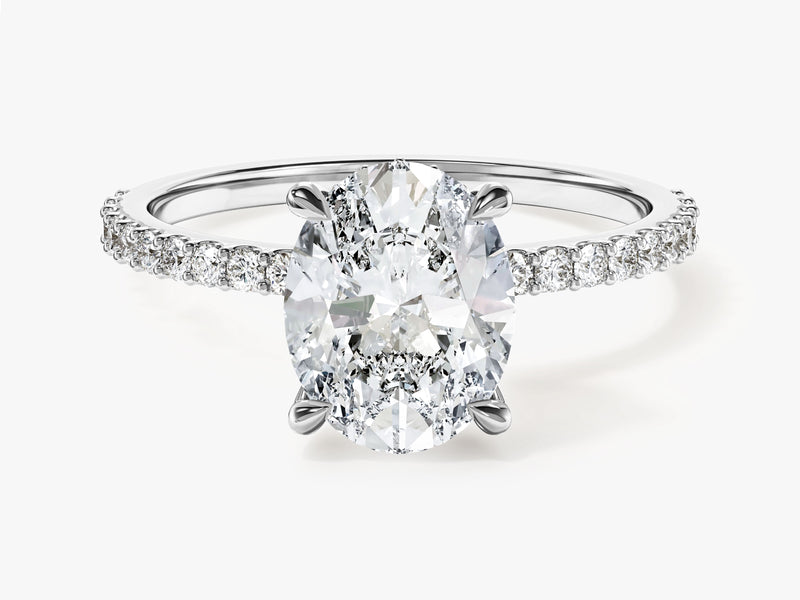 Hidden Halo Oval Moissanite Engagement Ring with Sidestones (2.00 CT)
