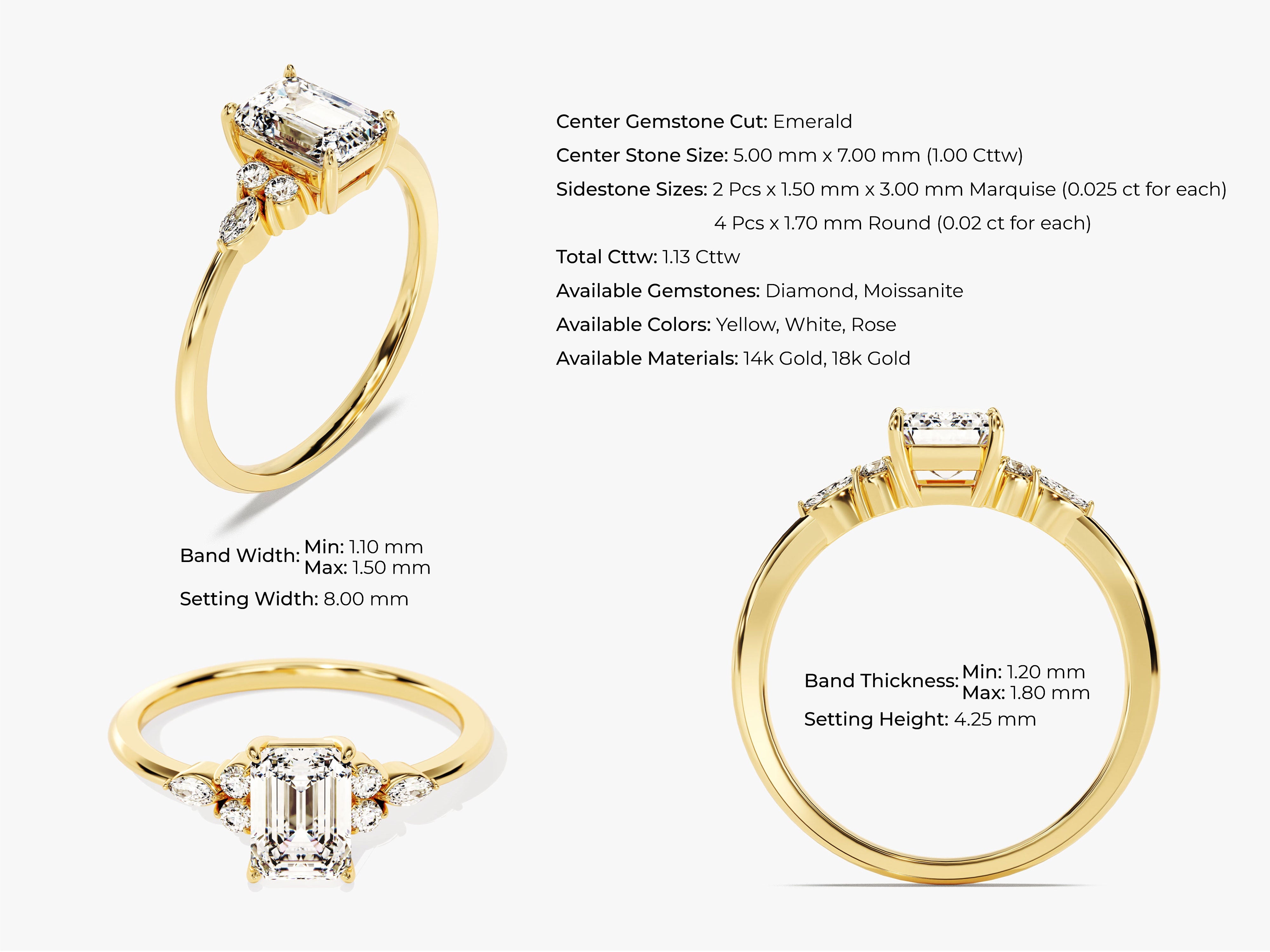 Emerald cut diamond ring in 14k or 18k gold