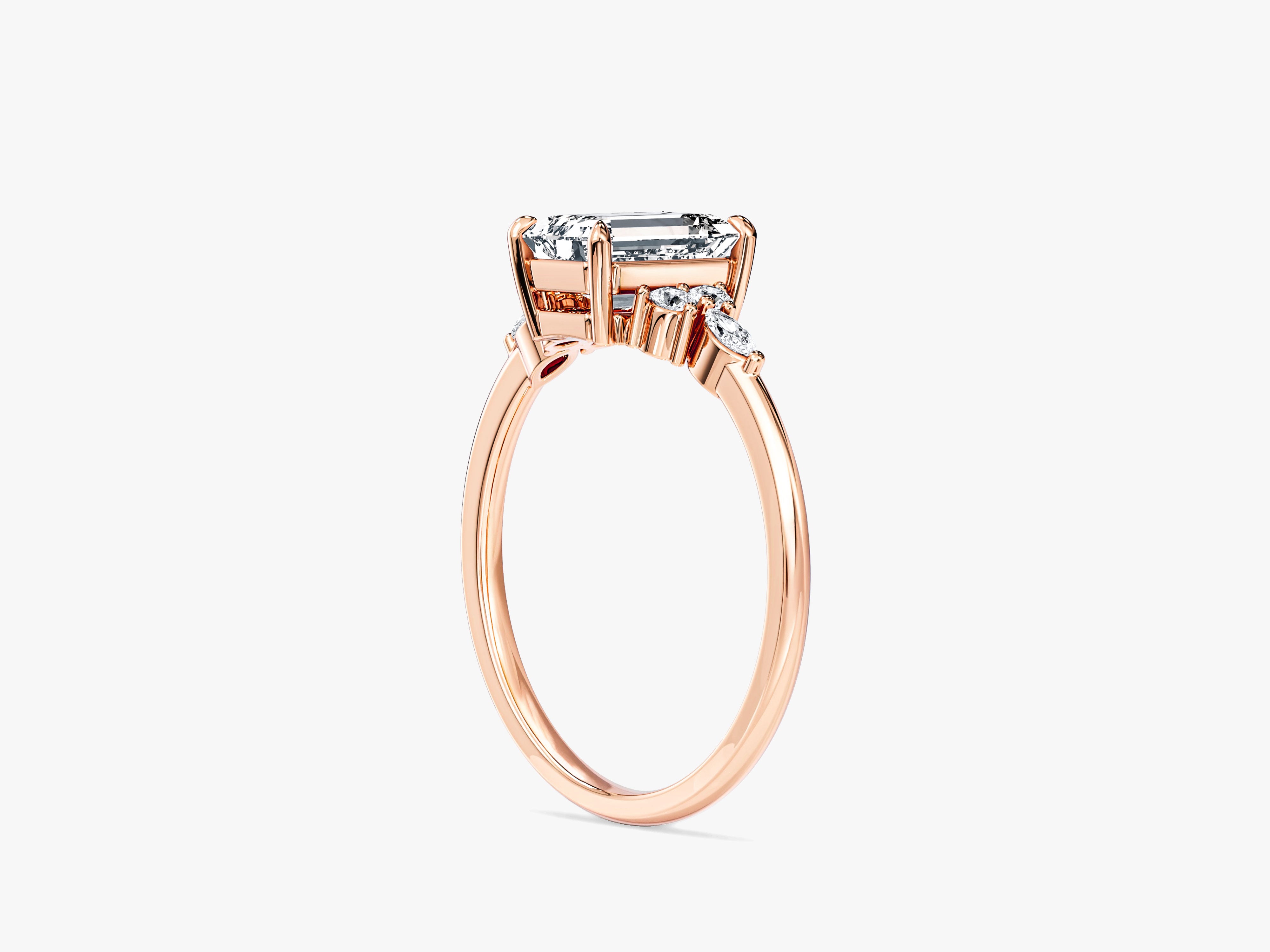 Round and Marquise Cluster Emerald Lab Grown Diamond Engagement Ring (1.00 CT)