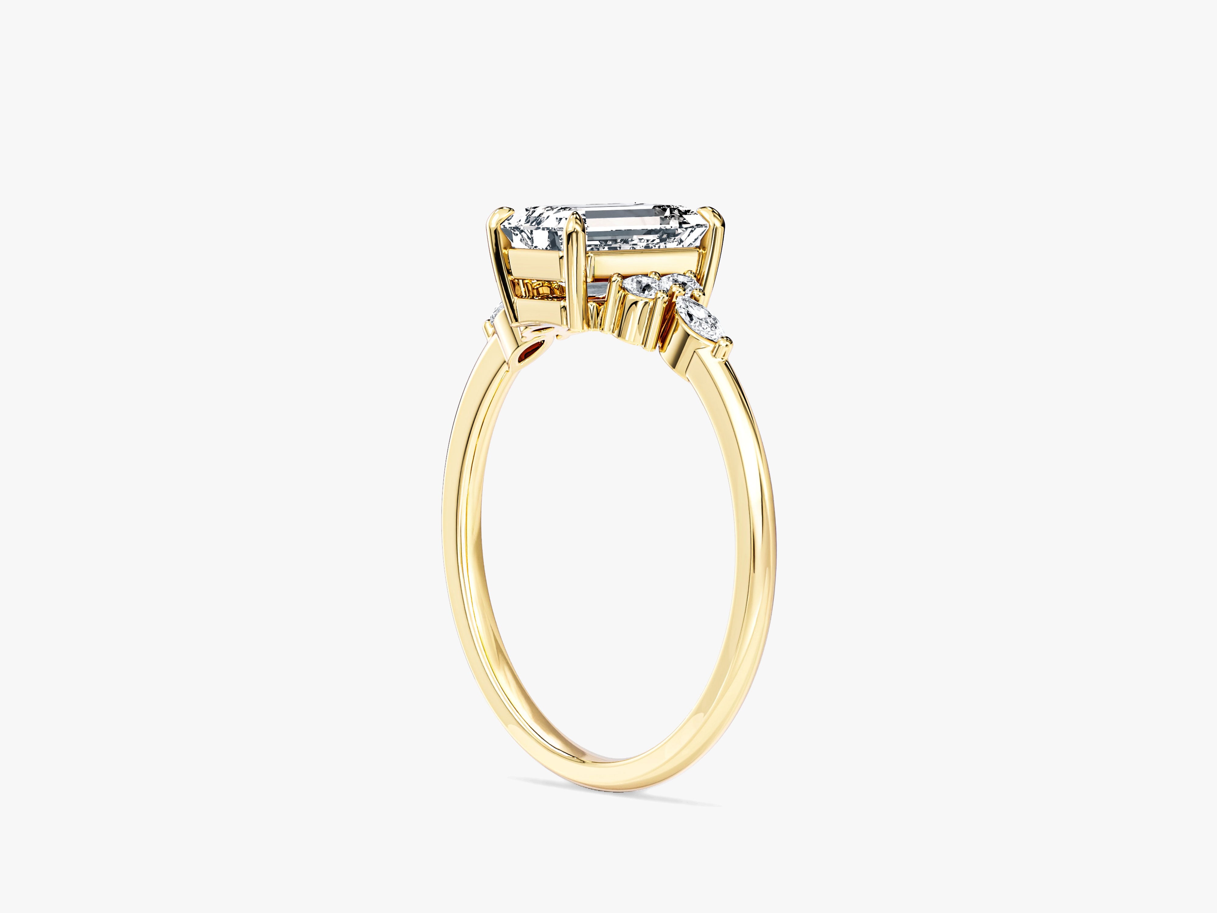 Round and Marquise Cluster Emerald Lab Grown Diamond Engagement Ring (1.00 CT)